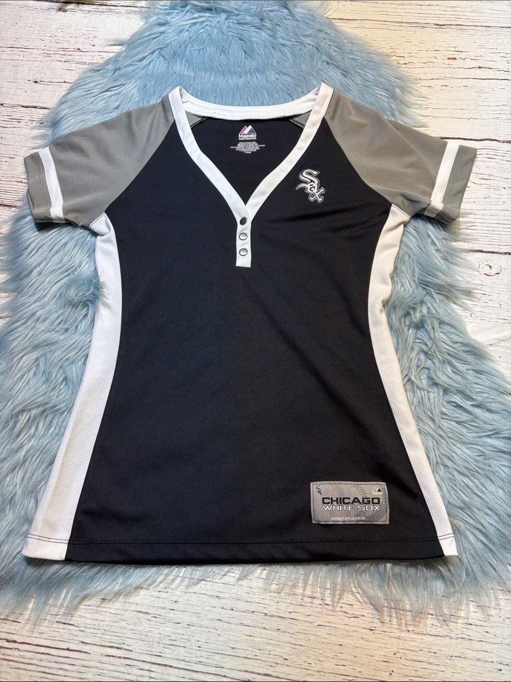 Majestic Chicago White Sox MLB Short Sleeve Henley Jersey Top sz M